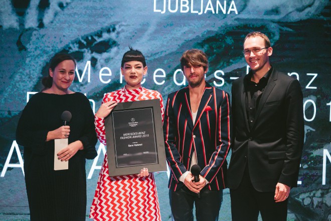 Mercedes-Benz Fashion Award, Nataša Peršuh, Sara Velenci, Aljoša Bagola, Rasto Oderlap, foto Jani Ugrin